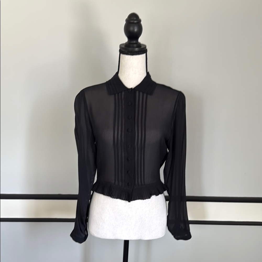 Prada Black Fitted Pleated Blouse
